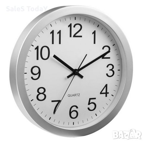 Стенен часовник, черни цифри, с батерии, 30*4 см. 