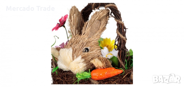 Великденска декоративна кошница, Заек с морков и цветя , снимка 3 - Декорация за дома - 36033842