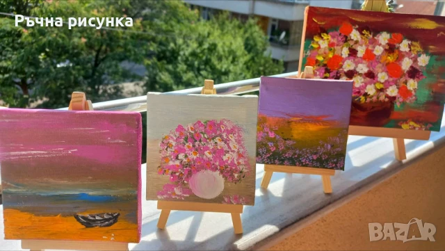 Малки рисувани картини с природа и море със статив , снимка 11 - Декорация за дома - 44423656