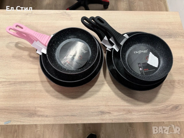 Комплект тигани Cheffinger с мраморно покритие – 3 части за всяка кухня - черен цвят, снимка 14 - Съдове за готвене - 53573465