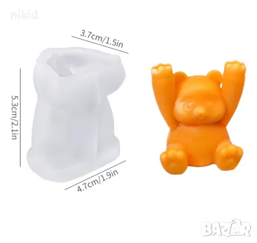 3d Мече панда вдигнати ръце силиконов молд форма фондан шоколад смола свещ сапун гипс декор, снимка 3 - Форми - 48143653