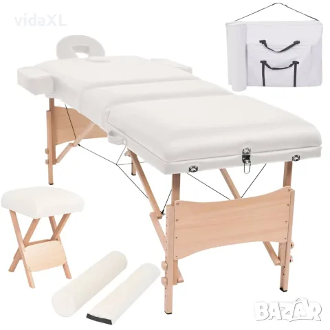 vidaXL Сгъваема масажна кушетка с 3 зони и столче, 10 см пълнеж, бяла, снимка 1 - Кушетки - 56146027