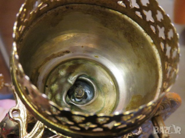 Старинно бронзово руско православно висящо кандило с двуглав орел  и позлата с меч и държава в нокти, снимка 15 - Антикварни и старинни предмети - 35774337