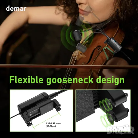 Двоен UHF безжичен микрофон за цигулка с щипка за микрофон с 1 приемник и 2 предавателя, Q2/VT-5, снимка 3 - Микрофони - 50301831