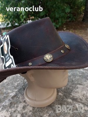 Каубойска шапка Естествена кожа Златисти катарами, снимка 4 - Шапки - 41883429