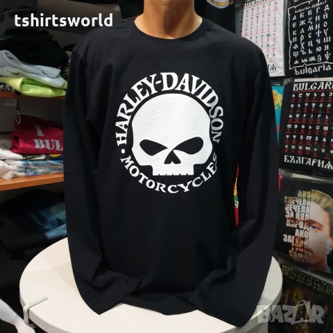 Нова мъжка блуза с дълъг ръкав и дигитален печат Harley Davidson, Череп, снимка 2 - Блузи - 34657141