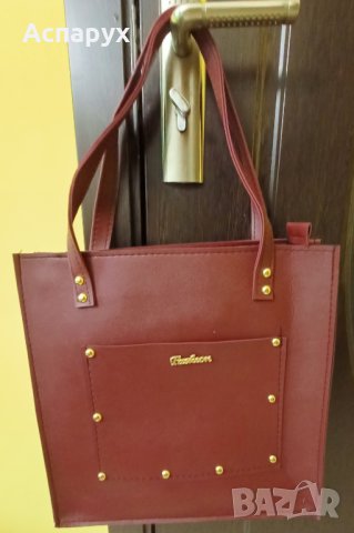 Стилна кафява елегантна дамска чанта със ''златни'' акценти, снимка 3 - Чанти - 40799041