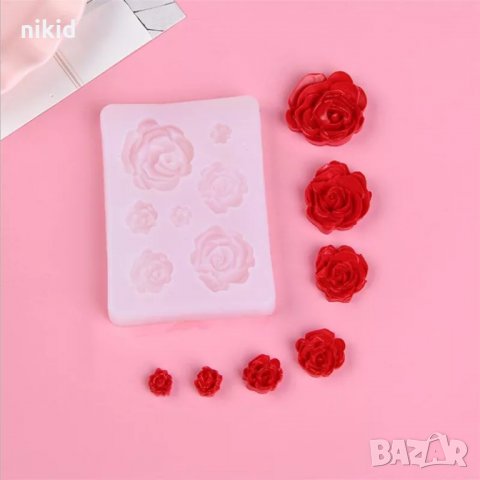 7 малки големи рози силиконов молд форма декорация украса фондан торта мъфини и др, снимка 3 - Форми - 22130780