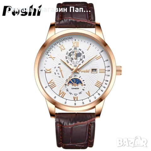 POSHI 916 мъжки кварцов часовник с кожена каишка, календар, снимка 15 - Мъжки - 53162851
