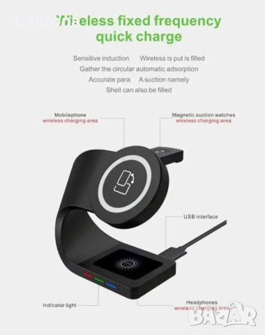 3 в 1 стойка за безжично зареждане Y36 за iPhone, Apple Watch, Airpods, 15W Qi бързо зареждане Dock , снимка 4 - Аксесоари за Apple - 41437408