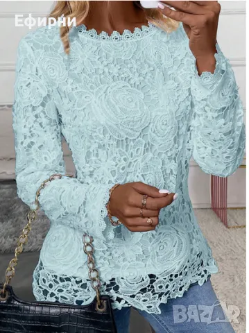 Блуза дантела, Синя дантелена блуза, Елегантна блуза