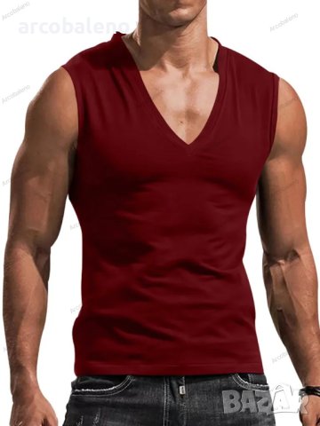 Мъжка едноцветна тениска без ръкави с V-образно деколте, 7цвята - 023, снимка 2 - Тениски - 41691418