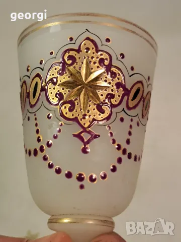 Стара чаша бохемско опалово стъкло с позлата  , снимка 5 - Колекции - 49511910