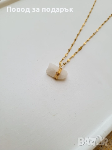 Колиета от неръждаема стомана и естествен кварц , снимка 2 - Колиета, медальони, синджири - 52660849