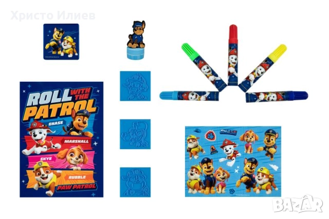 Творчески комплект Paw Patrol печати фулмастри стикери Пес Патрул, снимка 2 - Ученически пособия, канцеларски материали - 51878199
