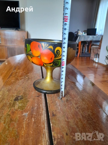 Стара дървена купа,хохлома, снимка 4 - Други ценни предмети - 53243344