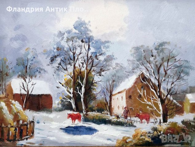 Снежен селски пейзаж , снимка 2 - Картини - 41265907