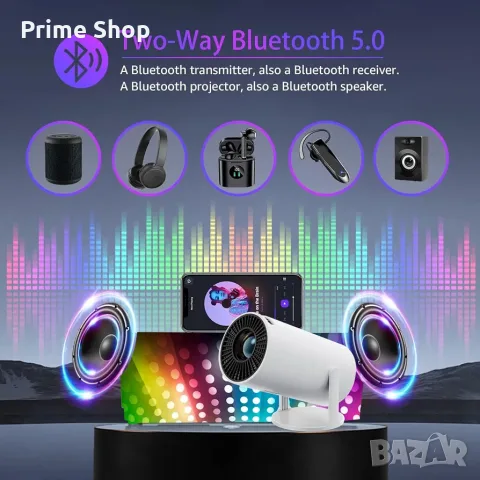 Смарт проектор за домашно кино Amovfilm HY300, Android TV 11, WiFi6, 1080P/4K, снимка 4 - Плейъри, домашно кино, прожектори - 56080086