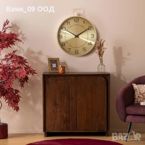 Стенен златист часовник от стомана и стъкло, снимка 2 - Стенни часовници - 51443411