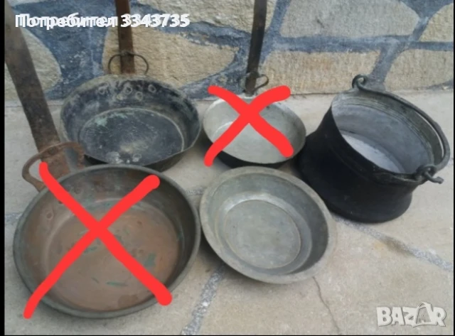 Продавам три броя  медени тигани  едно медено бакърче и една медена чиния., снимка 1