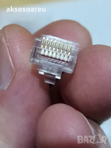 Комплект от 50 броя RJ45 CAT6/CAT5e конектори тип „Pass-Through“ (преходни) – позлатени 8P8C модулни, снимка 4 - Кабели и адаптери - 56224863