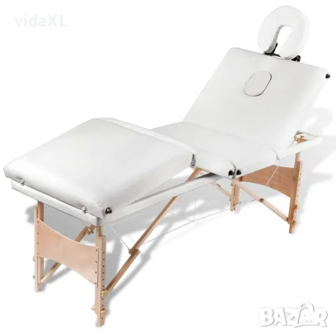 vidaXL Кремавобяла сгъваема масажна кушетка 4 зони с дървена рамка, снимка 4 - Кушетки - 56146059