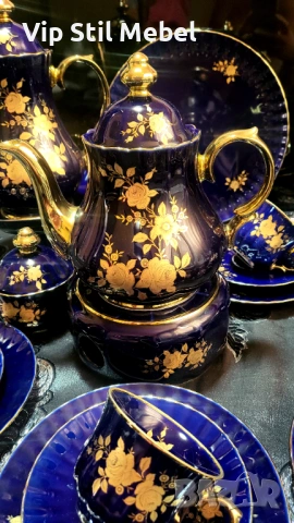 Сервиз в кобалтово синьо и с 22 карата позлата и , снимка 15 - Сервизи - 53695766