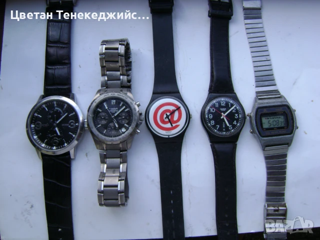 Продавам 5 броя кварцови часовника Guess,C.Comberti,Swatch,Master Anker