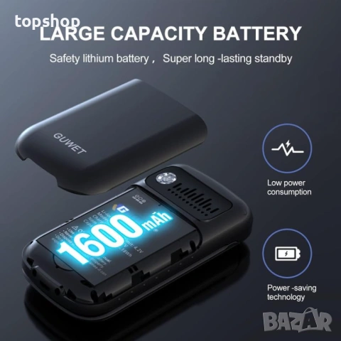 Нов мобилен телефон за възрастни с два екрана Guwet с Големи бутони + SOS бутон   , снимка 5 - Други - 53667696