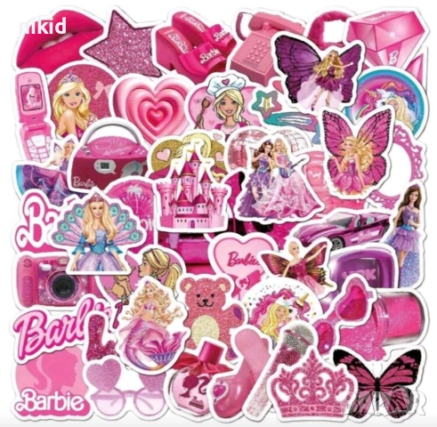 50 бр Барби Barbie  самозалепващи лепенки стикери за украса декор картонена торта ръчна изработка, снимка 8 - Други - 44376211