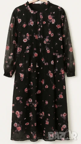 🖤 Банкетна черна тюлена рокля на цветя и рози, с подплата | Размер XL–XXL
