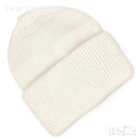Плетена зимна дамска шапка в бяло с подгъв, ангора Код на продукта:DASH-001-91