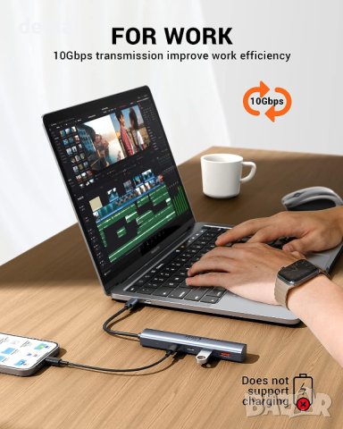 10Gbps USB C хъб, USB C към USB C/A, 4 порта (НЕ поддържа зареждане и монитор), снимка 7 - Кабели и адаптери - 42136562