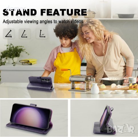 Калъф MONASAY Wallet за Samsung Galaxy S24 5G 6,2 инча, лилав, снимка 5 - Калъфи, кейсове - 44279300