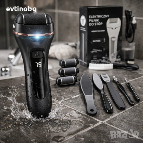 Електрическа пила за крака – безжична, 3 ролки, LED светлибезжична, педикюр, на, комплект за педикюр