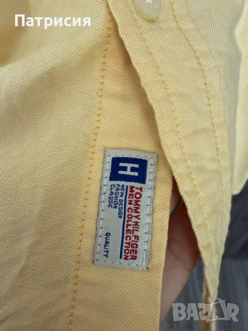 Чисто нова мъжка риза Tommy Hilfiger 80's Two Ply с къс ръкав, жълта, жълт цвят, размер XXL, снимка 5 - Ризи - 56044906
