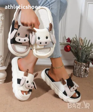 Дамски чехли на платформа с декорация кравички