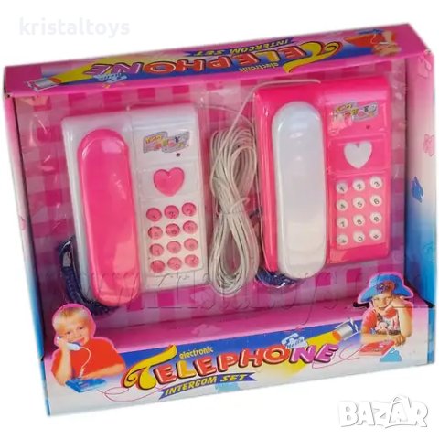Телефони в розово, комплект с два телефона свързани с кабел