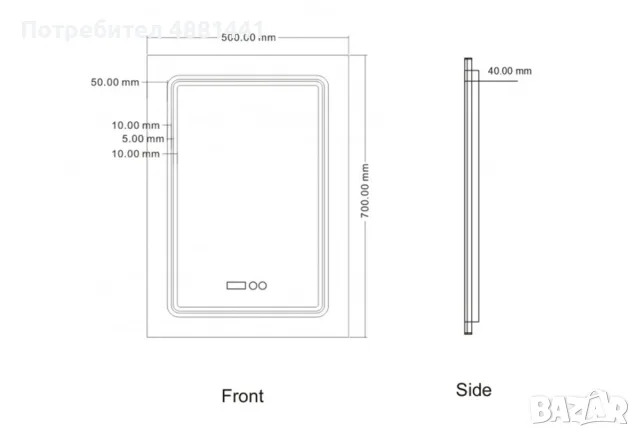 Огледало за баня Inter Ceramic ICL 1791 – LED, нагревател, часовник, 50×70 см., снимка 2 - Огледала - 55742803