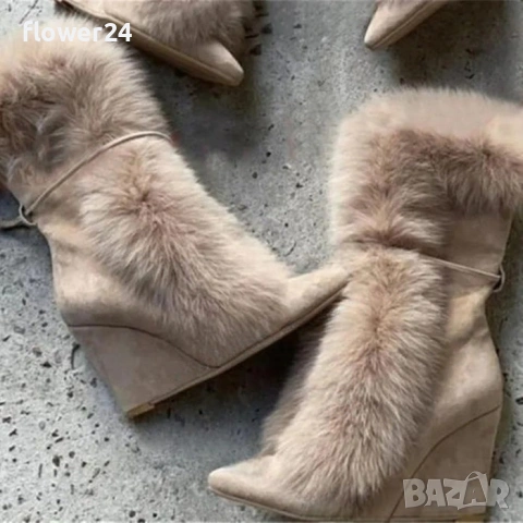 Боти с естествен косъм, номер 38, снимка 2 - Дамски боти - 53305589