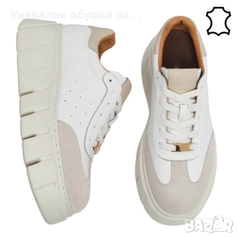 Кецове на платформа от естествена кожа- Daris White 11732, снимка 5 - Кецове - 53534708