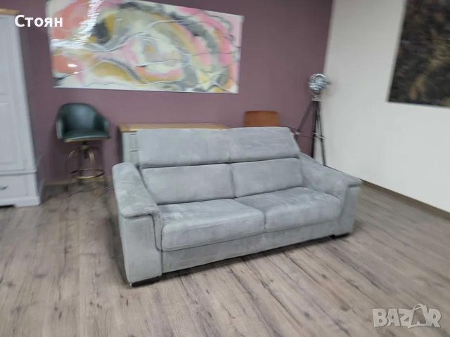 Светло сив диван тройка от плат с функция сън, снимка 5 - Дивани и мека мебел - 44297924