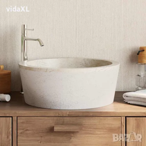 vidaXL Кремава мивка, Ø40x15 см, мрамор, снимка 3 - Мивки - 56146148