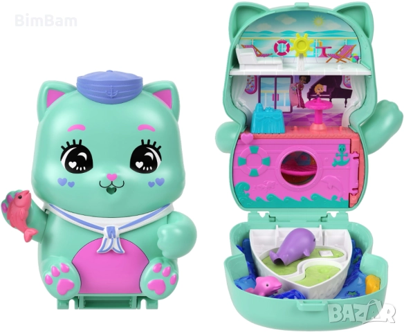 Игрален комплект Polly Pocket с аксесоари в чантичка - Коте моряк, снимка 3 - Кукли - 52465567