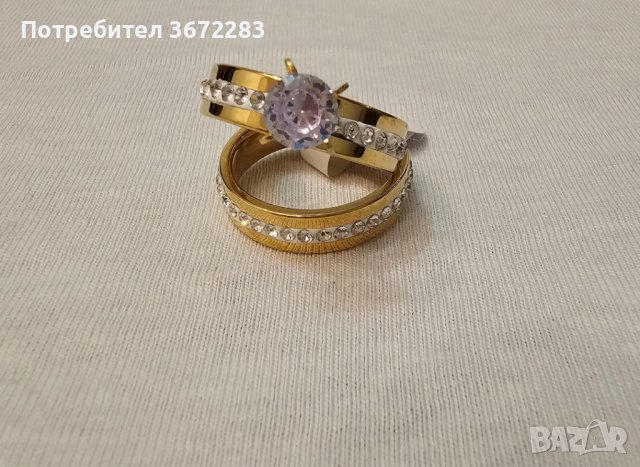 Стилен комплект от 2 броя пръстени с цирконии от медицинска стомана, снимка 2 - Пръстени - 44473699