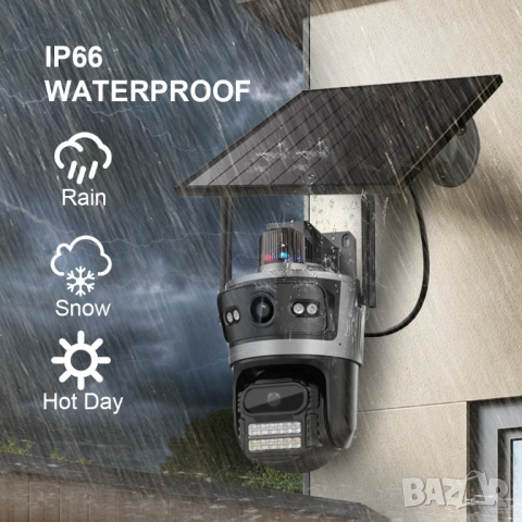 Двойна соларна безжична въртяща камера TQ11 ICSee 4G 12MP iCSee сим карта, снимка 3 - Други - 53826675