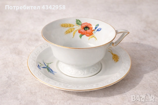 Винтидж порцеланова чаша с чинийка – Bavaria, Германия (1930–1950 г.)  