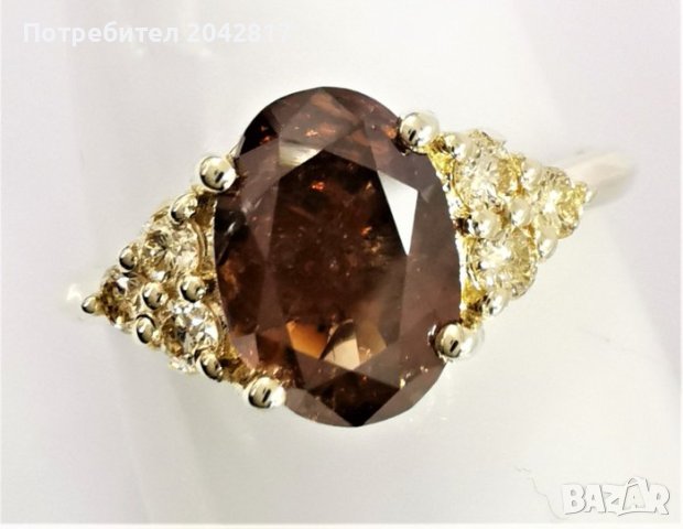 Диамантен Пръстен с натурален тъмно оранжев диамант 2,00 карата, снимка 1 - Пръстени - 41834809