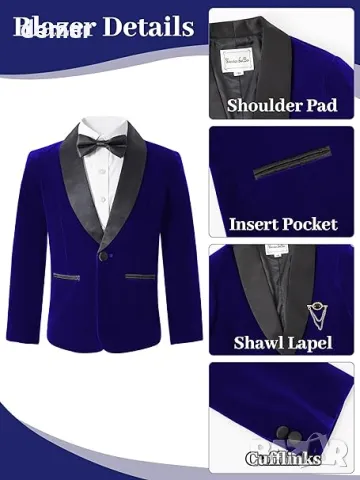 LOLANTA Boys Velvet Suit, 4 части комплект за момчета, включващ официален смокинг за сватба и парти, снимка 4 - Детски комплекти - 49822708