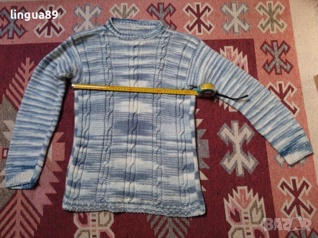 Плетен зимен пуловер – син, размер S